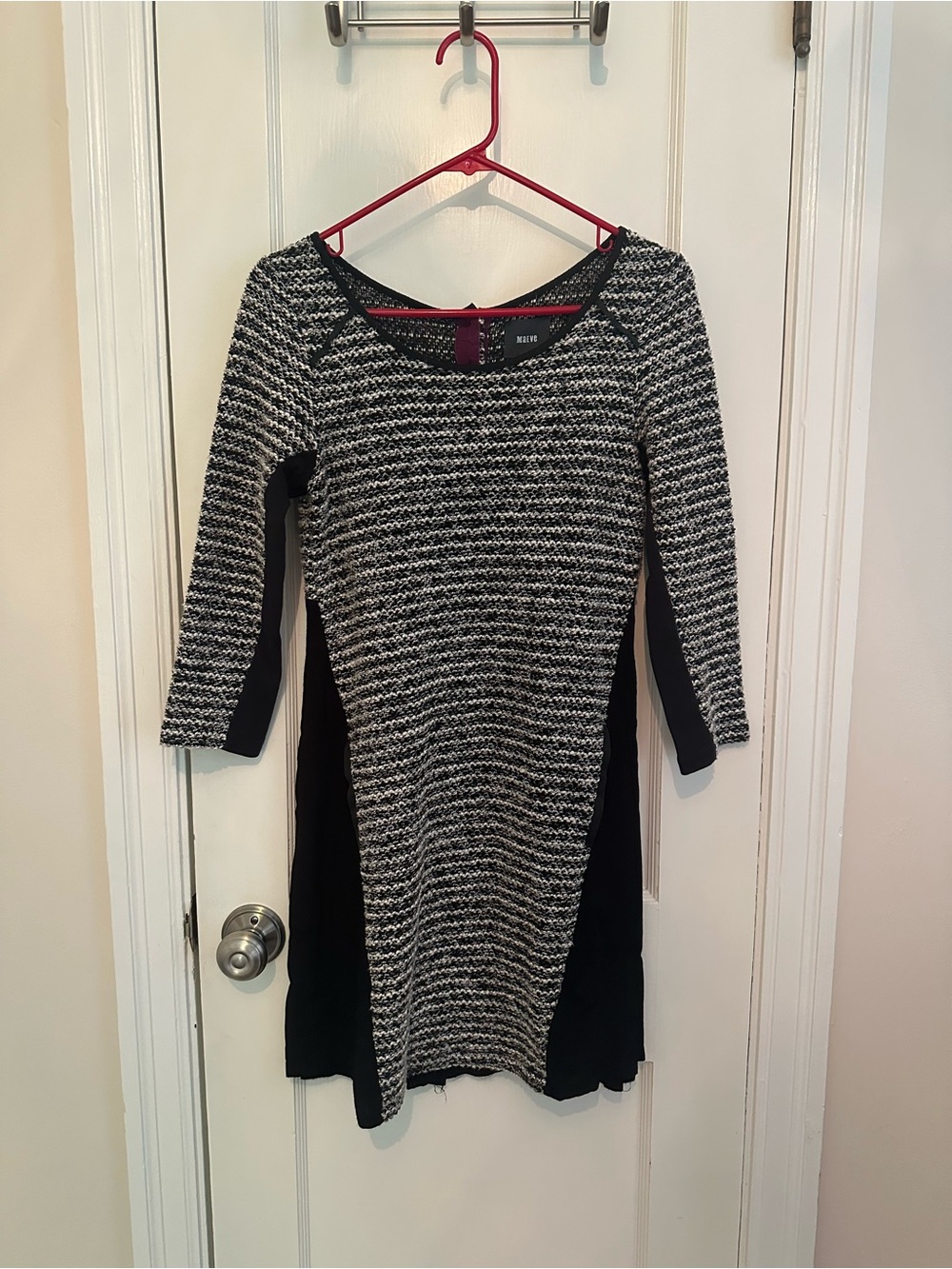 Maeve Black and White Long Sleeve Sheath Dress